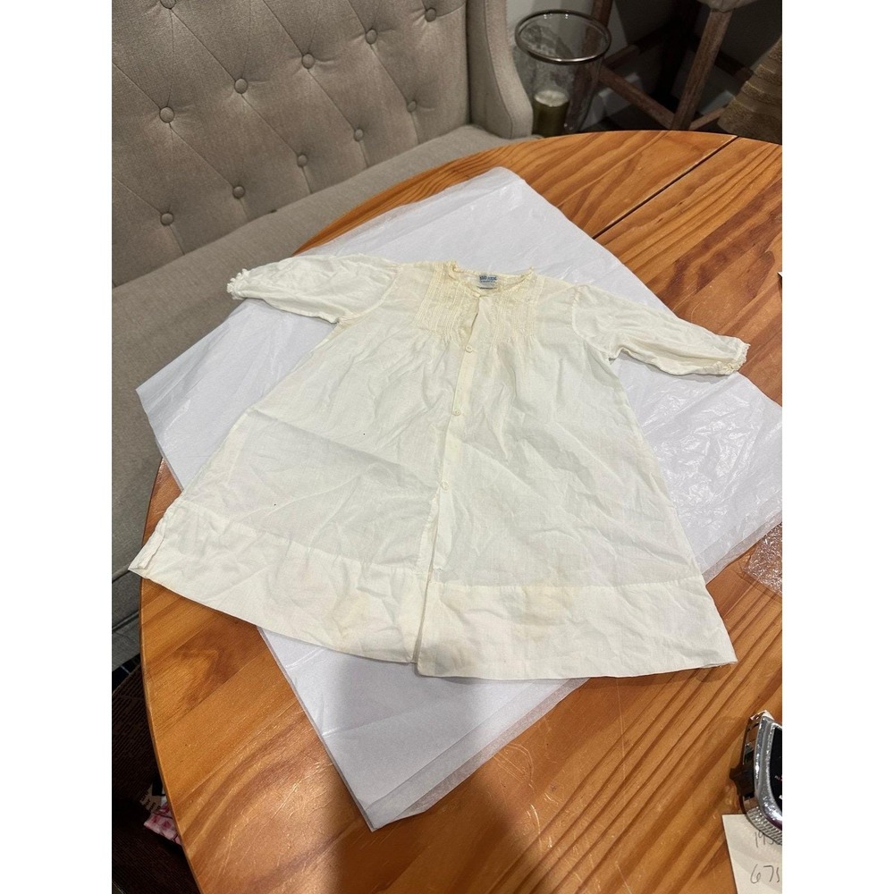 Vintage Baby Gown Handmade in Philippines Off White Pintuck Embroidered 1970's